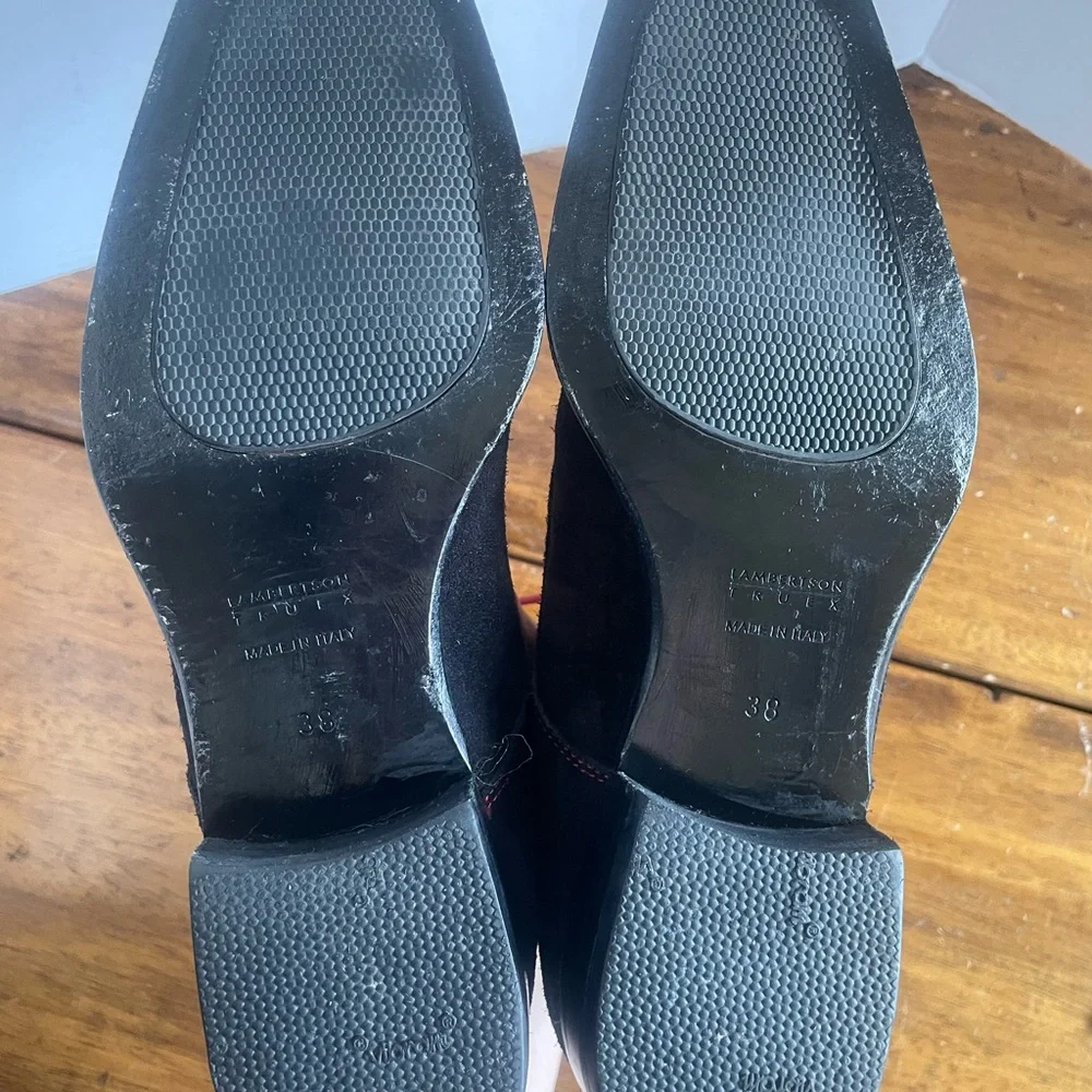 Lambertson Truex Black Suede Ankle Boots Booties Chelsea Chukka Lace up Italy 38 - Picture 8 of 11